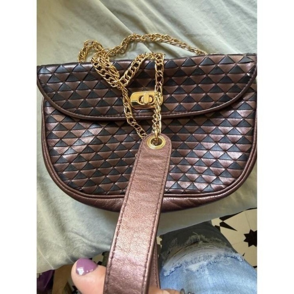 Ganson Vintage Copper and Black Weaved Leather Bag with Gold Chain/Leather Strap - Picture 6 of 10